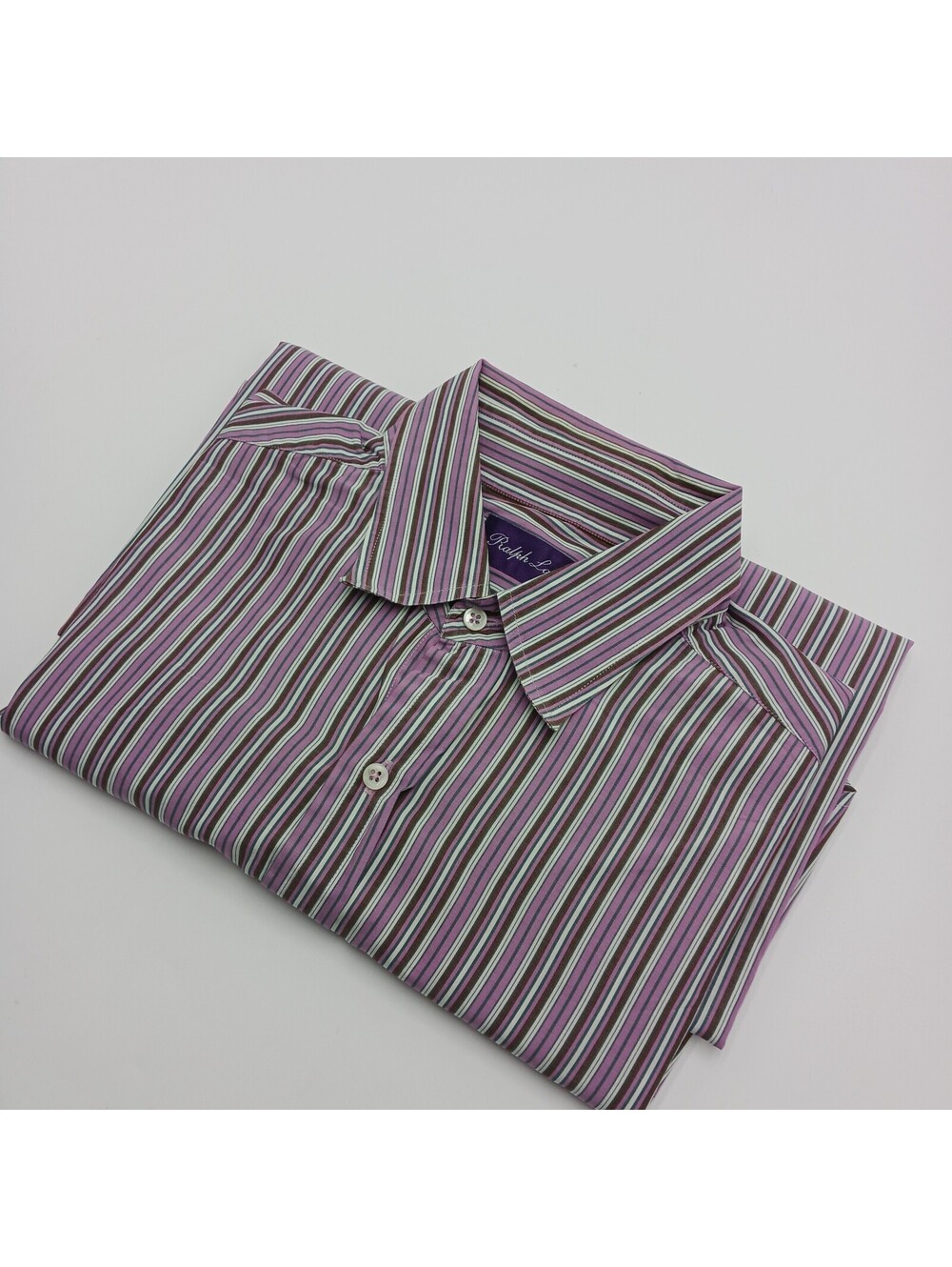 Ralph Lauren Purple Label Shirt Mens Med Purple Button Down Striped Made Italy